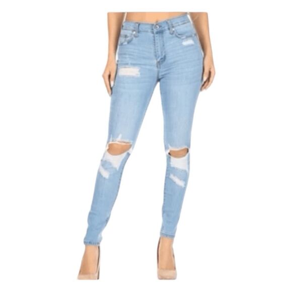 Kendall & Kylie Kontour Ankle Skinny Jeans Blue Distressed Light Wash Denim 3 26 - Picture 1 of 9